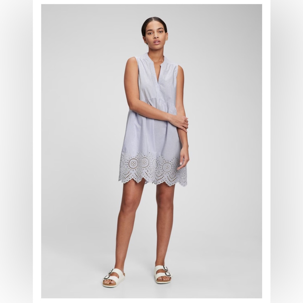 NWT Gap striped sleeveless eyelet trim mini dress size XL tall with pockets